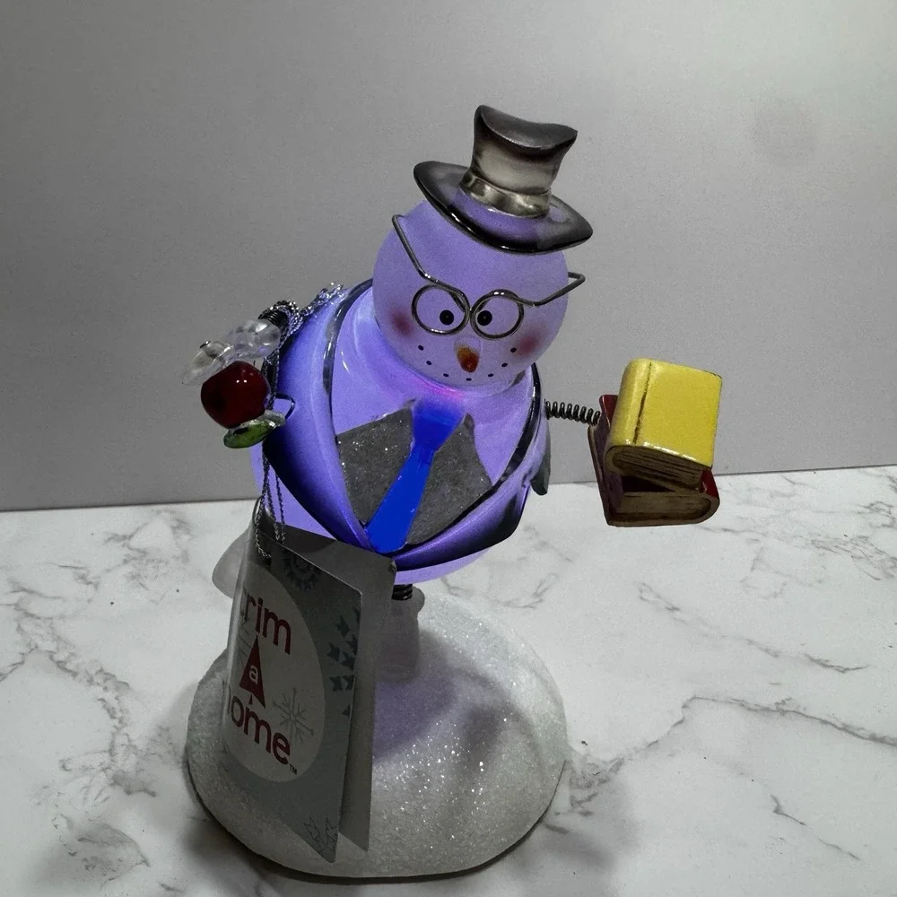 LED Snowman Librarian Professor Books figurine Changing Colours Christmas Decor
